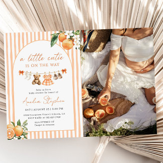 A Little Cutie Orange Citrus Baby Shower Photo Kaart