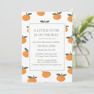 A Little Cutie Orange Gender Neutral Baby Shower Kaart