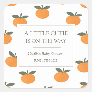 A Little Cutie Orange Gender Neutral Baby Shower Vierkante Sticker