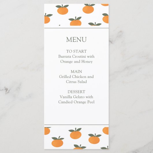 A Little Cutie Orange Gender Neutral Citrus Modern Menu (Voorkant)