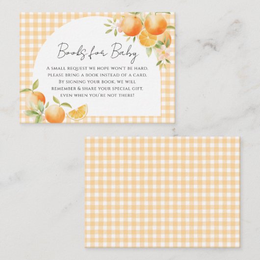 A Little Cutie Orange Gingham Citrus baby shower   Informatiekaartje (Voorkant / Achterkant)
