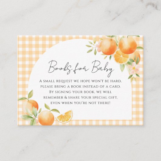 A Little Cutie Orange Gingham Citrus baby shower   Informatiekaartje (Voorkant)