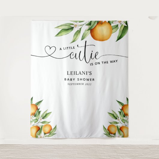 A Little Cutie Oranje Baby Shower Tapijt Wandkleed (Voorkant)