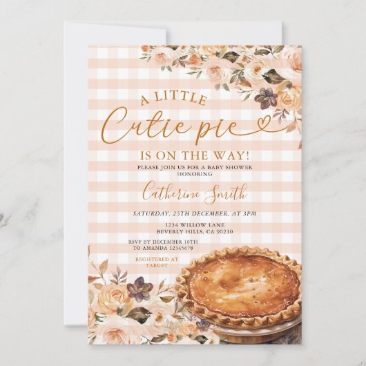 A little Cutie Pie Baby Shower Gingham Fall Floral Kaart (Voorkant)