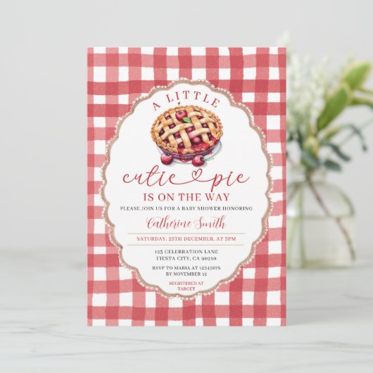 A Little Cutie Pie is onderweg naar Baby shower Re Kaart (Staand voorkant)