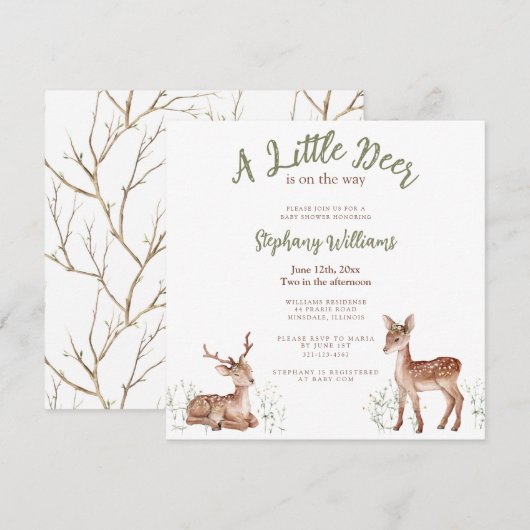 A Little Deer is op weg naar Baby shower Invitatio Kaart (Voorkant / Achterkant)