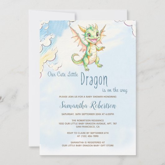 A Little Dragon is onderweg naar het Baby shower Kaart (Voorkant)