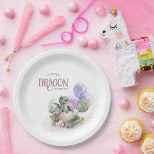 A Little Dragon komt naar het Way Girl Baby shower Papieren Bordje