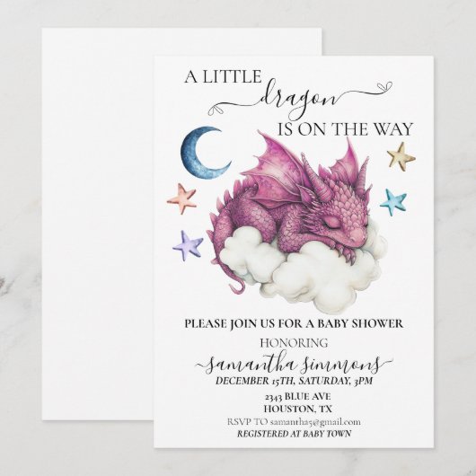 A Little Dragon Sleeping op Cloud Baby shower Kaart (Voorkant / Achterkant)