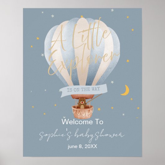 A Little Explorer Hot Air Balloon Welcome Sign Poster (Voorkant)