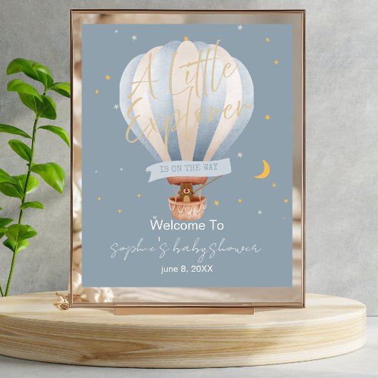 A Little Explorer Hot Air Balloon Welcome Sign Poster