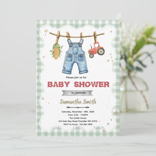 A Little Farmer is on the Way shower invite Kaart (Staand voorkant)