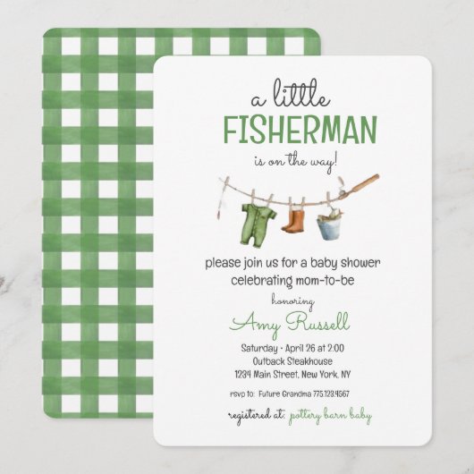 A Little Fisherman Baby Shower Invitation Kaart (Voorkant / Achterkant)