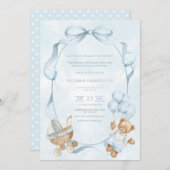 A Little Gentleman Blue Balloon Bear Baby Kaart (Voorkant / Achterkant)