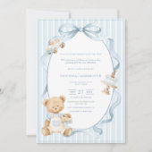 A Little Gentleman Blue Boy Bear Stripe Baby  Kaart (Voorkant)