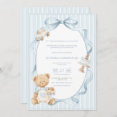 A Little Gentleman Blue Boy Bear Stripe Baby  Kaart (Voorkant / Achterkant)