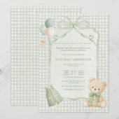 A Little Gentleman Green Boy Bear Baby Shower Kaart (Voorkant / Achterkant)