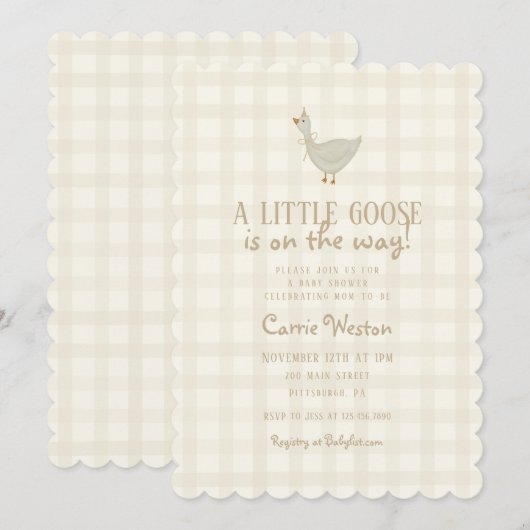 A Little Goose Neutral Baby Shower Invitation Kaart (Voorkant / Achterkant)
