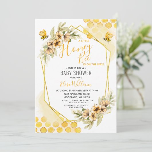 A Little Honey Bee is op weg naar het Baby shower Kaart (Staand voorkant)