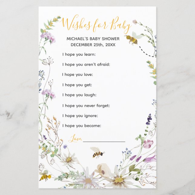 A Little Honey Bee Wildflower Wensen voor Baby (Voorkant)