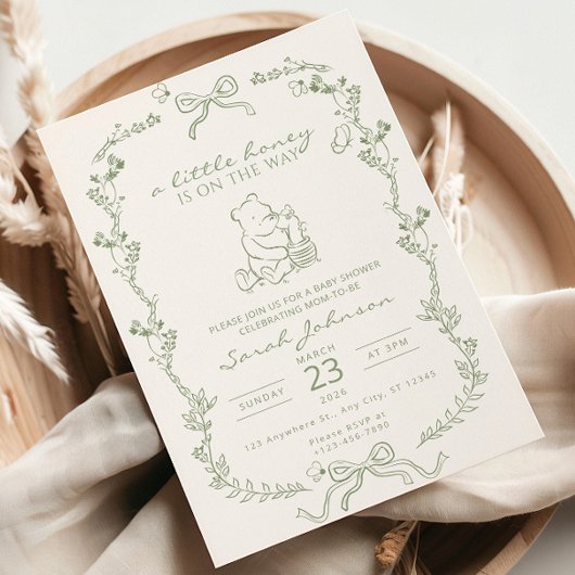 A Little Honey Is On The Way Baby Shower Invite Kaart