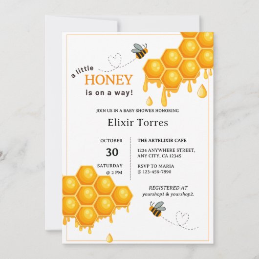 A Little Honey Is On The Way Honingraat Baby showe Kaart (Voorkant)