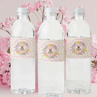 A Little Honey Is On the Way Pink Baby Shower Waterfles Etiket