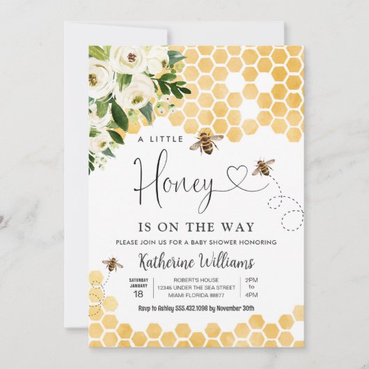 A Little Honey is op de weg Bee Theme Baby shower Kaart (Voorkant)