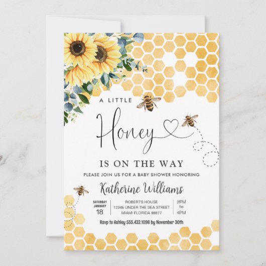 A Little Honey is op de weg Bee Theme Baby shower Kaart (Voorkant)