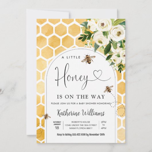 A Little Honey is op de weg Bee Theme Baby shower Kaart (Voorkant)