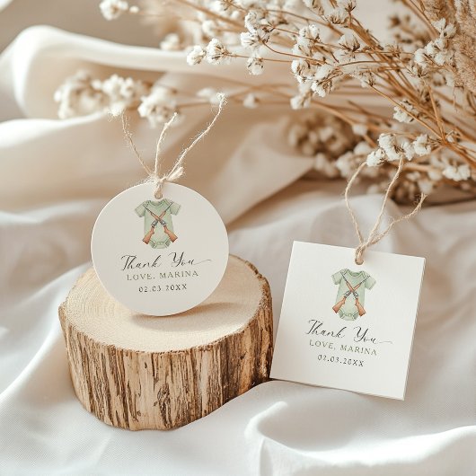 A little hunter is on the way baby shower bedankjes labels