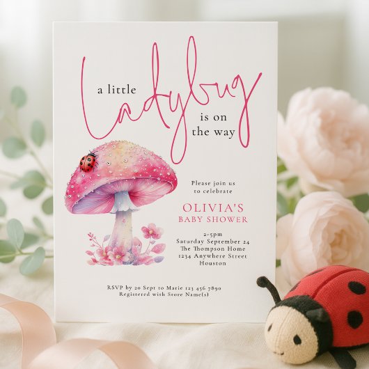 A Little Lady Bug Toadstool Baby Shower Kaart