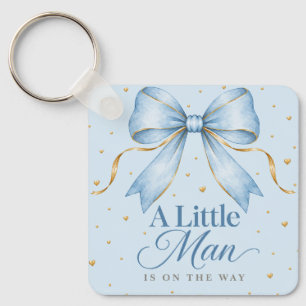 A Little Man Stofblauwe Strik Baby Shower Jongen Sleutelhanger