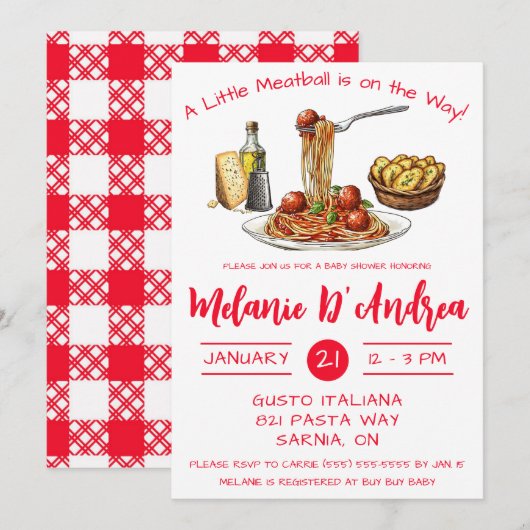 A Little Meatball is on the Way!  Baby Shower Kaart (Voorkant / Achterkant)