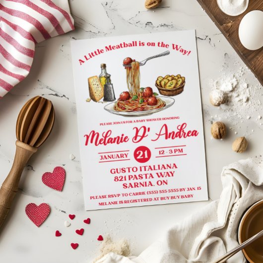 A Little Meatball is on the Way! Baby Shower Kaart