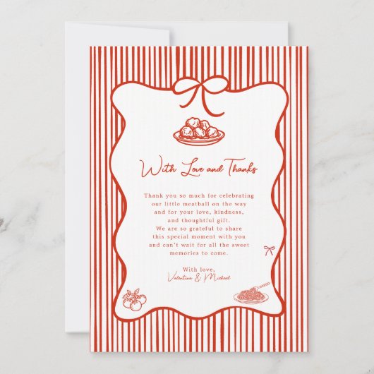 A Little Meatball is on the Way Doodle Baby Shower Bedankkaart (Voorkant)