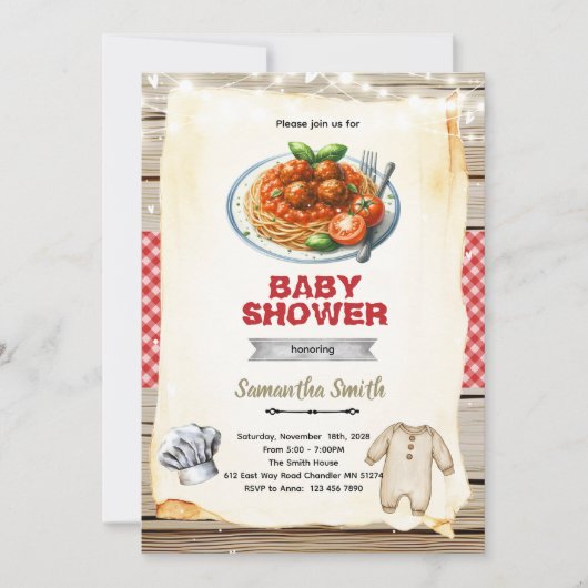 A Little Meatball pasta Baby Shower Invitation Kaart (Voorkant)