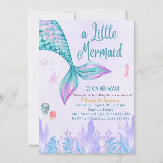 a Little Mermaid is on her way Girl Baby Shower Kaart (Voorkant)