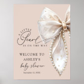 A Little Pearl Beige Bow Baby Shower Welcome  Poster (Voorkant)