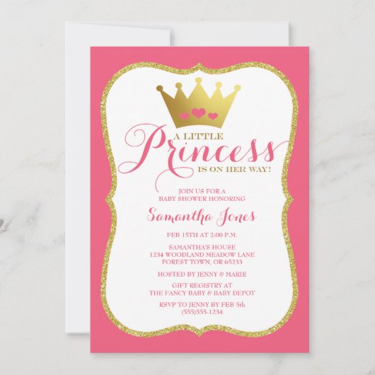 A Little Princess Baby shower roze en goud Kaart (Voorkant)