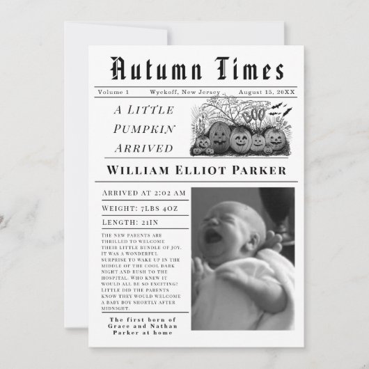 A little pumpkin arrived Birth Announcement Aankondiging (Voorkant)