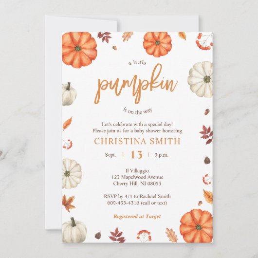 A Little Pumpkin Baby Shower Invitations Kaart (Voorkant)