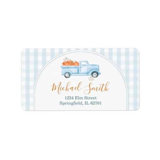 A Little Pumpkin Blue Truck Baby Shower Address Etiket (Voorkant)