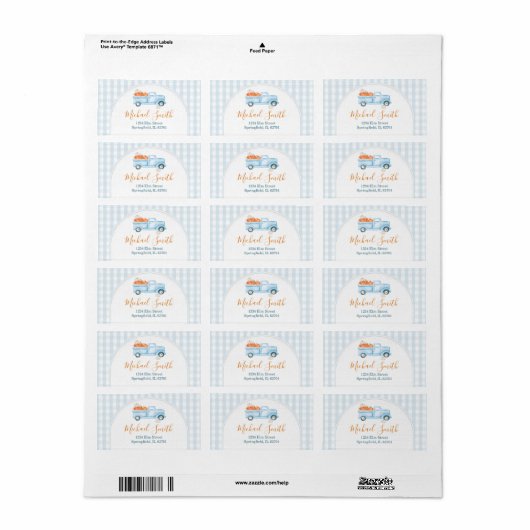 A Little Pumpkin Blue Truck Baby Shower Address Etiket (Full Sheet)