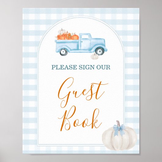 A Little Pumpkin Blue Truck Baby Shower Guest Book Poster (Voorkant)