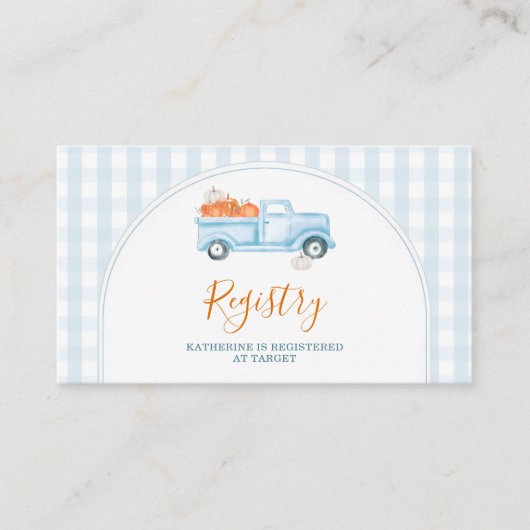 A Little Pumpkin Blue Truck Baby Shower Registry Informatiekaartje (Voorkant)