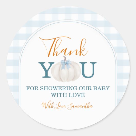 A Little Pumpkin Blue Truck Baby Shower Thank You Ronde Sticker (Voorkant)