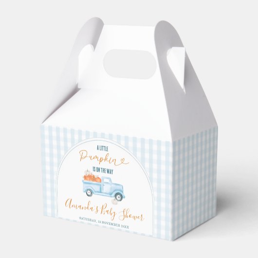 A Little Pumpkin Blue Truck Gingham Baby Shower Bedankdoosjes (Achterkant)