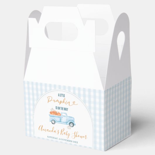 A Little Pumpkin Blue Truck Gingham Baby Shower Bedankdoosjes (Geopend)