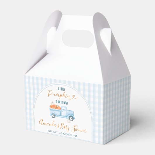 A Little Pumpkin Blue Truck Gingham Baby Shower Bedankdoosjes (Voorkant Zijde)